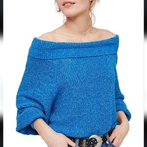 Free People Cowlneck Puff Sleeve Cropped Sweater